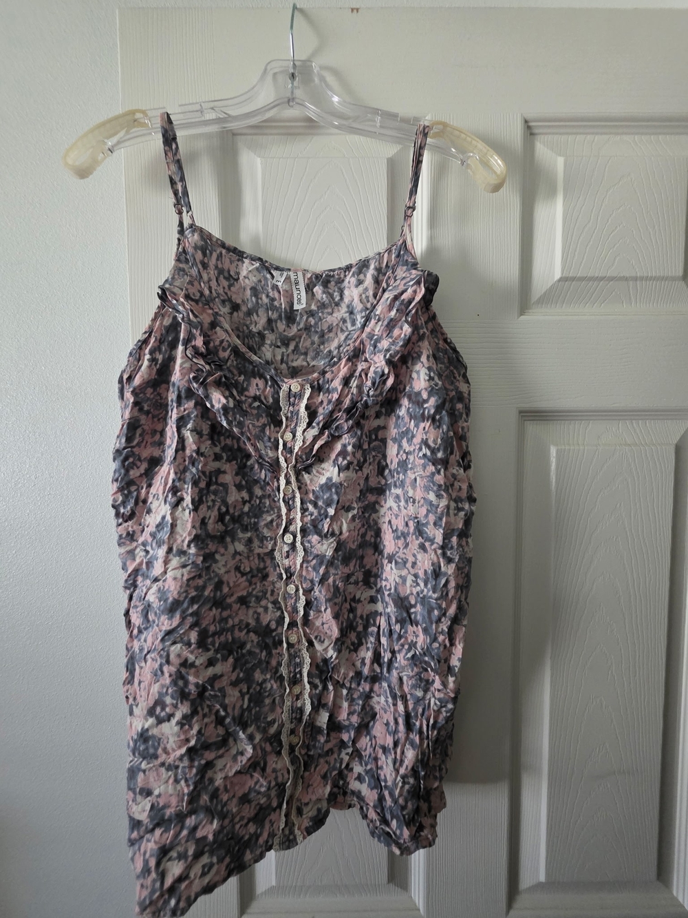 Maurices Pink & Gray Floral Ruffle Cami